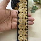Premium Black & Gold Zari Embroidered Lace Trim Border for Sewing - 9 Yards