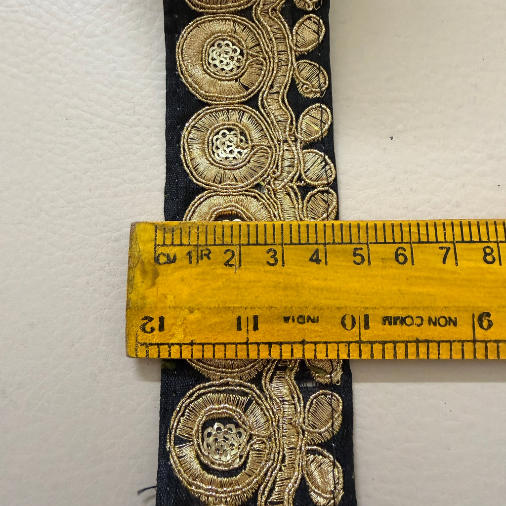 Premium Black & Gold Zari Embroidered Lace Trim Border for Sewing - 9 Yards