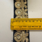 Premium Black & Gold Zari Embroidered Lace Trim Border for Sewing - 9 Yards
