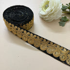 Premium Black & Gold Zari Embroidered Lace Trim Border for Sewing - 9 Yards