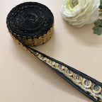 Premium Black & Gold Zari Embroidered Lace Trim Border for Sewing - 9 Yards