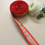 Vibrant Scarlet Red & Gold Floral Zari Lace Trim – 9 Yard Roll.