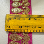 Premium Magenta Pink & Gold Embroidered Lace Border Trim – 9 Yards.