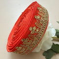 Premium Orange & Gold Embroidered Lace Border Trim – 9 Yards.