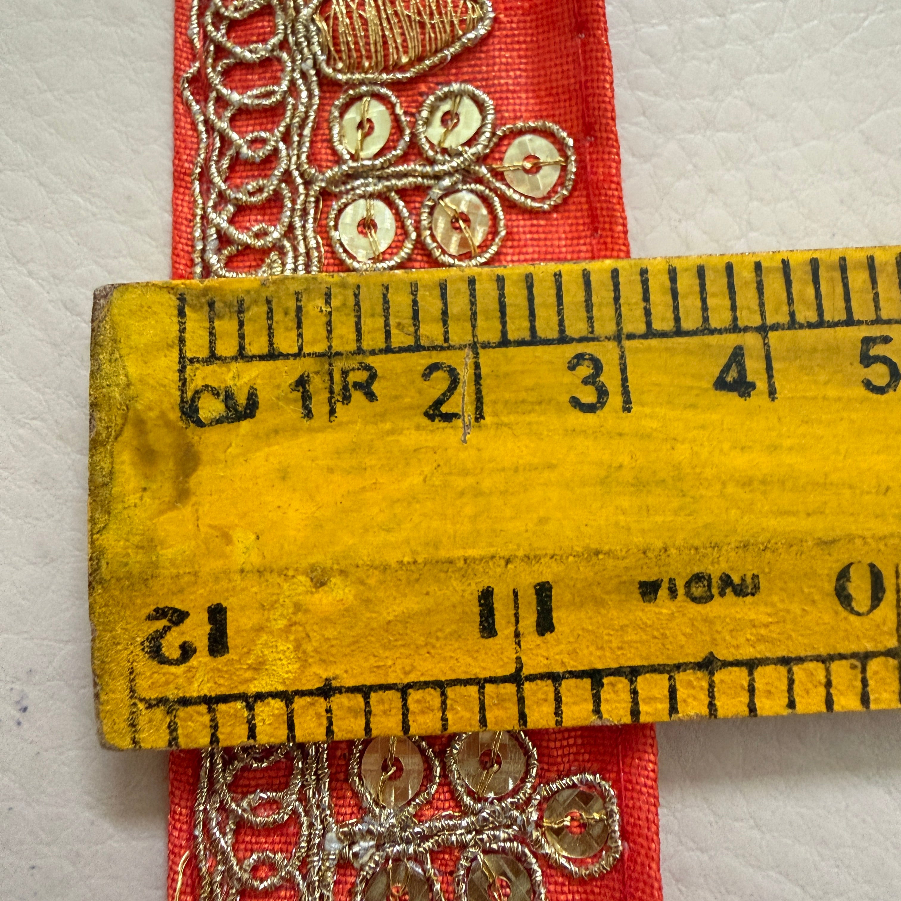Premium Orange & Gold Embroidered Lace Border Trim – 9 Yards.