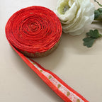 Premium Orange & Gold Embroidered Lace Border Trim – 9 Yards.