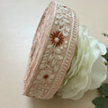 Elegant Peach Pink & Ivory Floral Embroidered Lace Border Trim – 9 Yards.