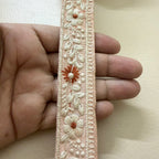Elegant Peach Pink & Ivory Floral Embroidered Lace Border Trim – 9 Yards.