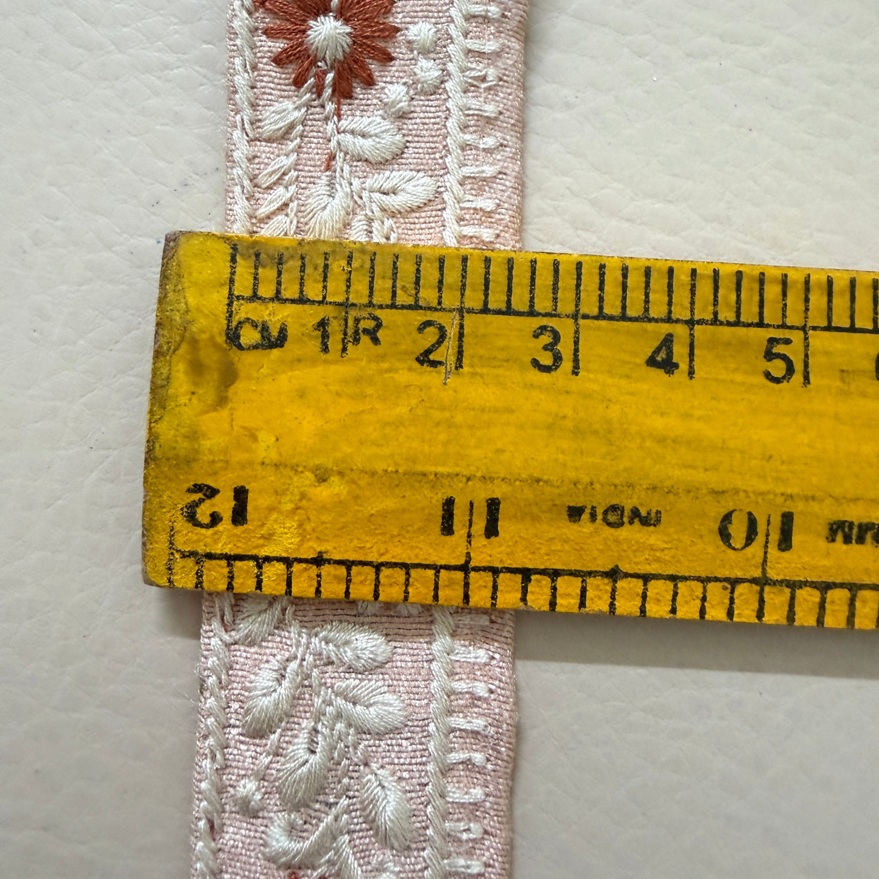 Elegant Peach Pink & Ivory Floral Embroidered Lace Border Trim – 9 Yards.