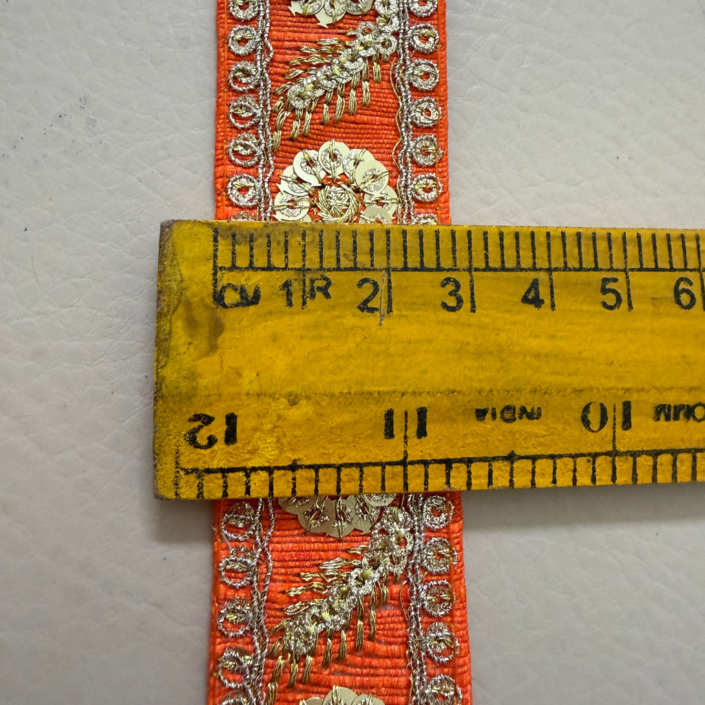 Premium Orange & Gold Embroidered Lace Trim – 9 Yards.