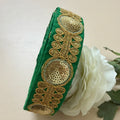 Premium Green & Gold Embroidered Lace Border Trim – 9 Yards.