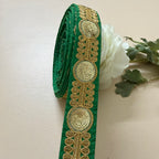 Premium Green & Gold Embroidered Lace Border Trim – 9 Yards.