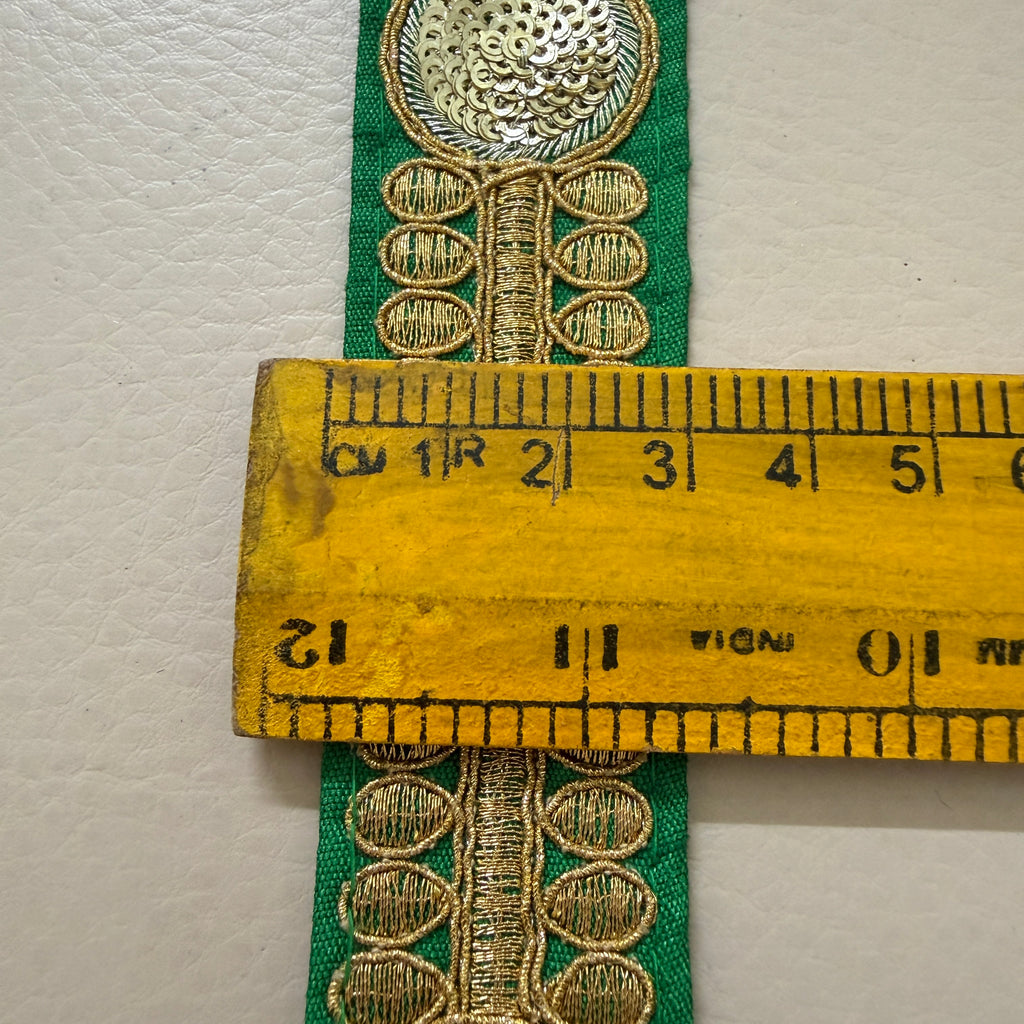 Premium Green & Gold Embroidered Lace Border Trim – 9 Yards.