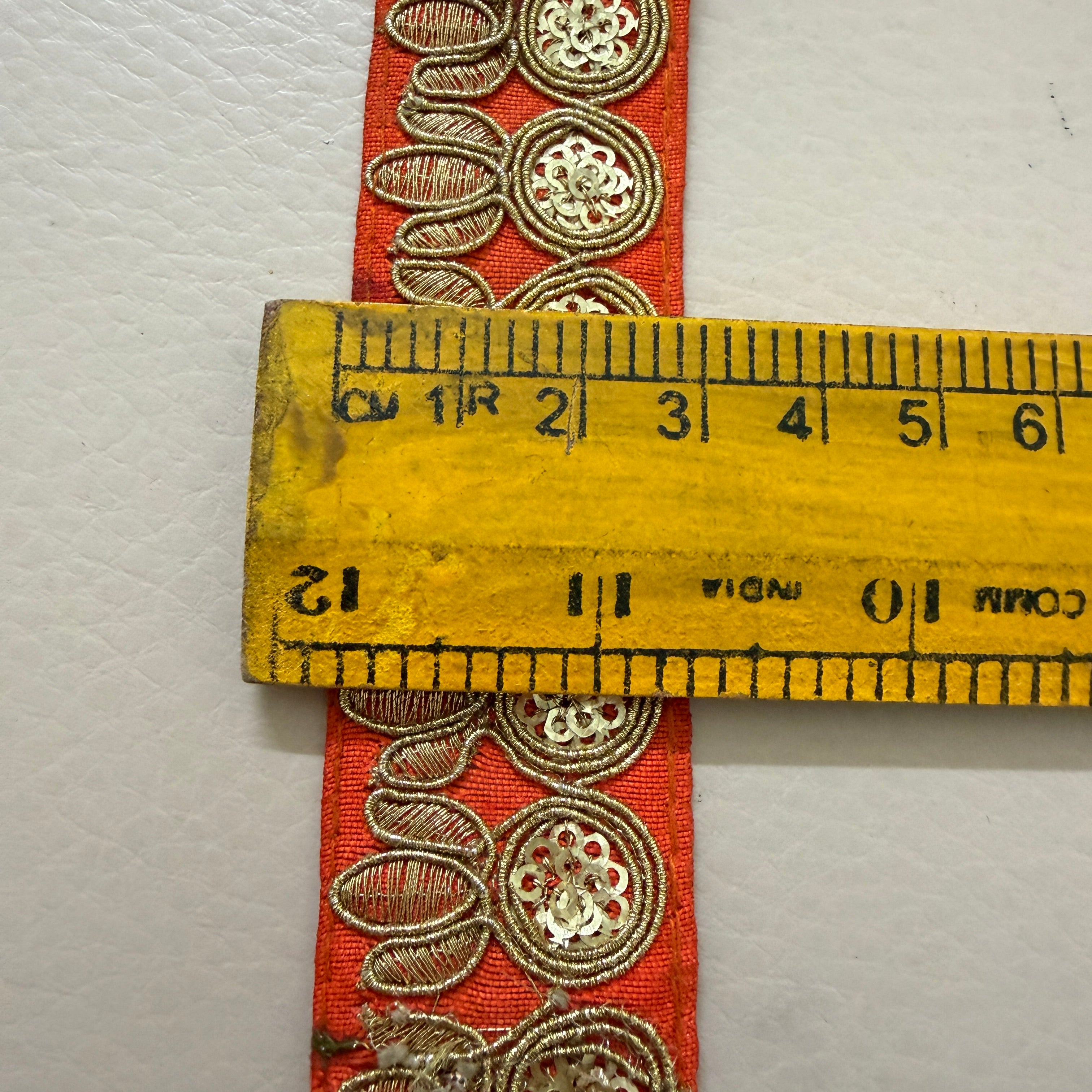 Premium Orange & Gold Zari Embroidered Lace Trim – 9 Yards.