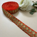 Premium Orange & Gold Zari Embroidered Lace Trim – 9 Yards.