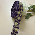 9 Yards Royal Purple & Gold Floral Zari Embroidery Lace Trim.