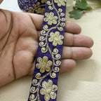 9 Yards Royal Purple & Gold Floral Zari Embroidery Lace Trim.