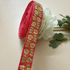 9 Yards Rani Pink & Gold Sequin Floral Embroidery Lace.