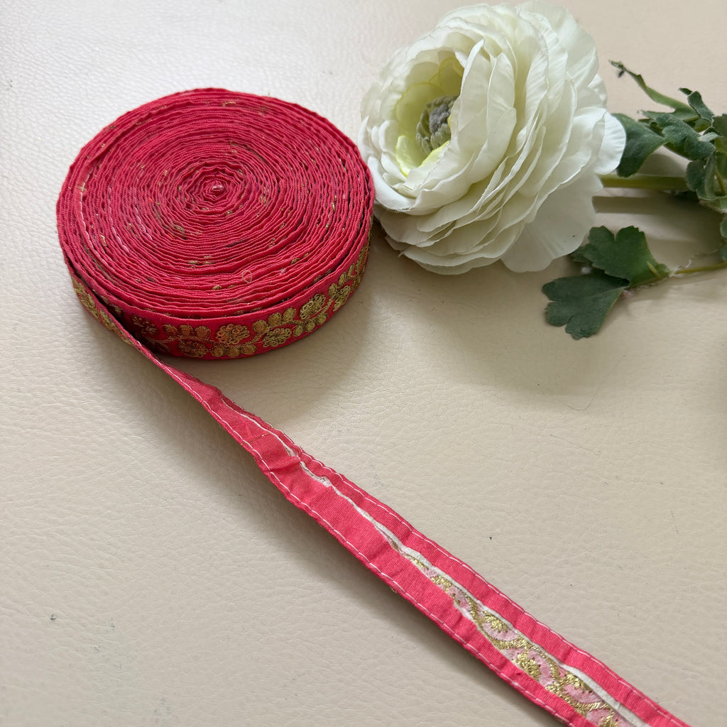 9 Yards Rani Pink & Gold Sequin Floral Embroidery Lace.