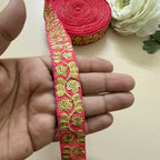 9 Yards Rani Pink & Gold Sequin Floral Embroidery Lace.