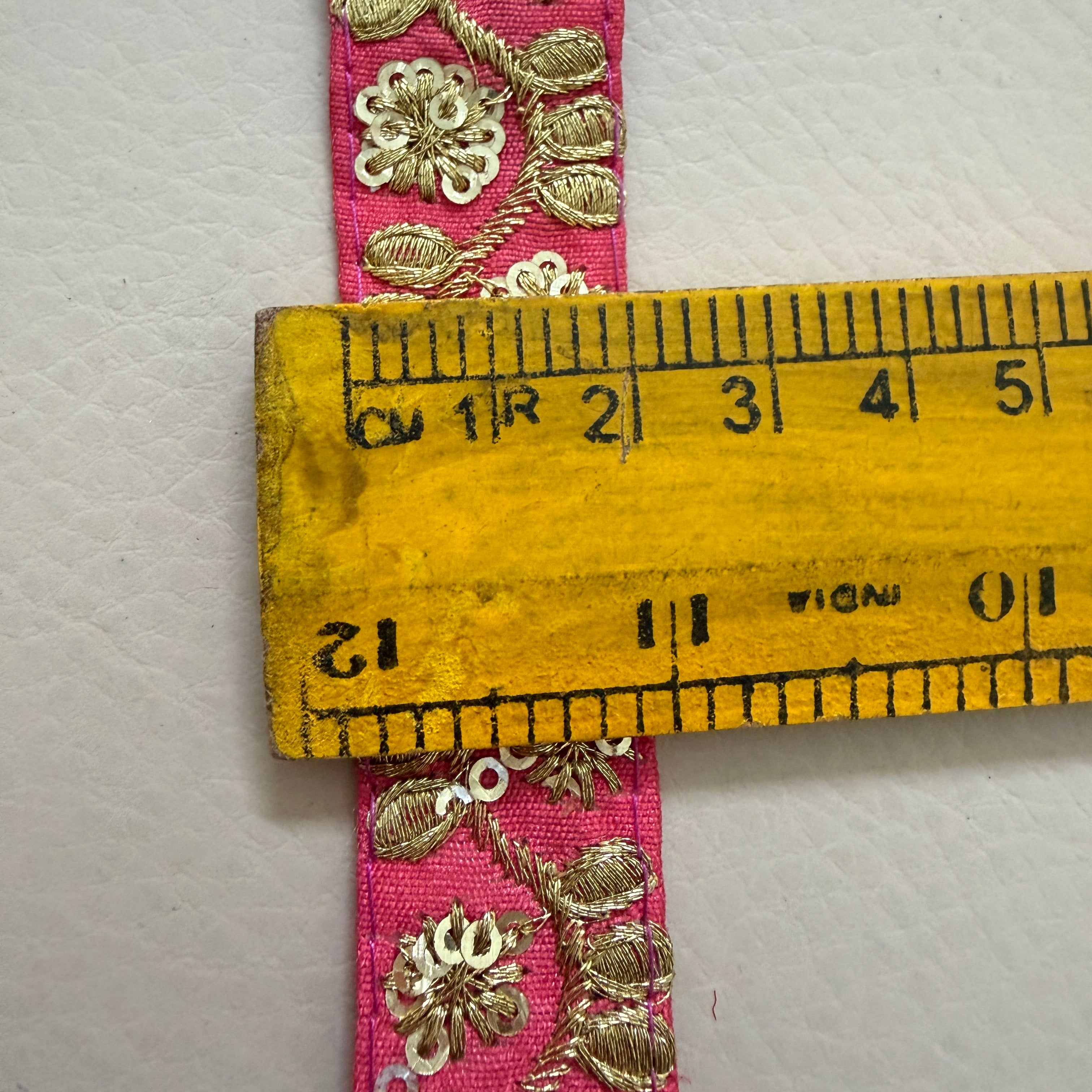 9 Yards Rani Pink & Gold Sequin Floral Embroidery Lace.