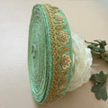 9 Yards Seafoam Mint & Gold Sequin Floral Embroidery Lace.