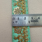 9 Yards Seafoam Mint & Gold Sequin Floral Embroidery Lace.