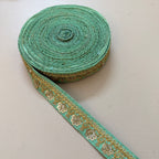 9 Yards Seafoam Mint & Gold Sequin Floral Embroidery Lace.