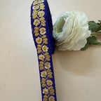 9 Yards Royal Cobalt Blue & Gold Sequin Floral Embroidery Lace.