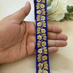 9 Yards Royal Cobalt Blue & Gold Sequin Floral Embroidery Lace.