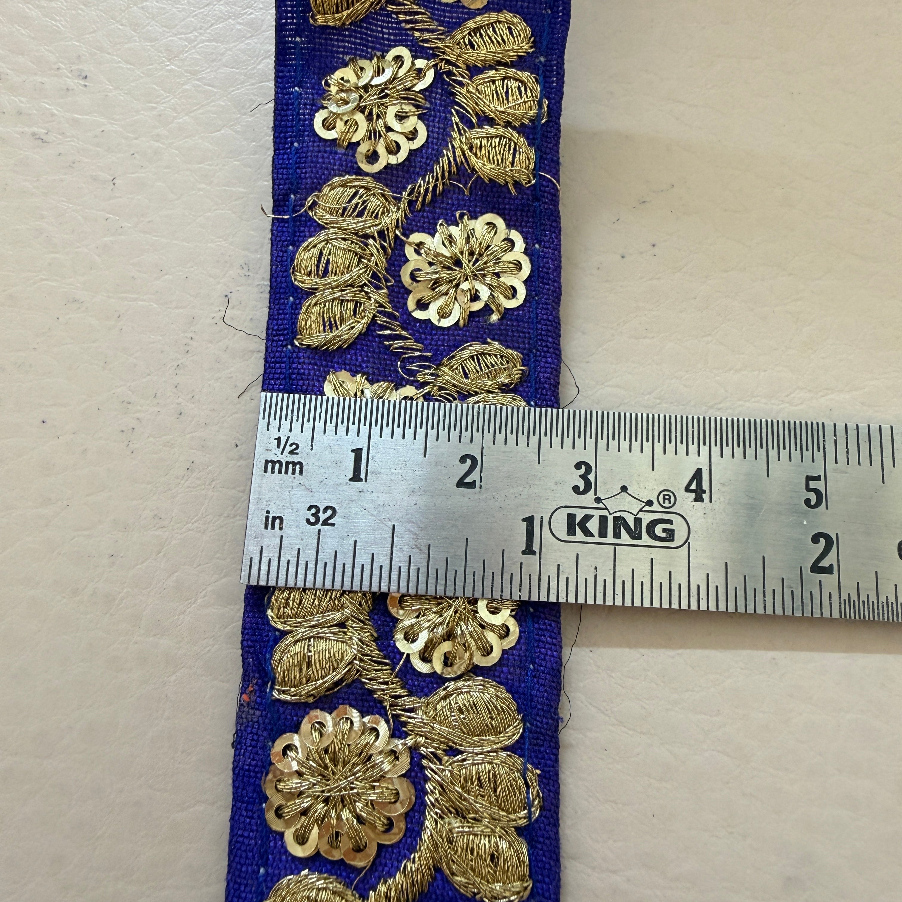 9 Yards Royal Cobalt Blue & Gold Sequin Floral Embroidery Lace.