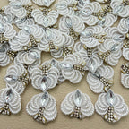 Group of white pearl-effect fan patches with clear rhinestone details