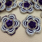 Group of purple rose pearl and rhinestone flower patches