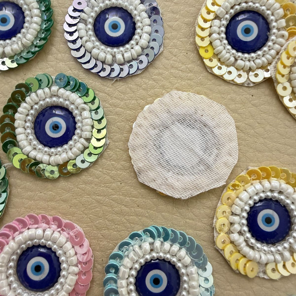 Evil Eye Beaded & Sequin Round Patches – 25 Pieces