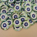 Evil Eye Beaded & Sequin Round Patches – 25 Pieces