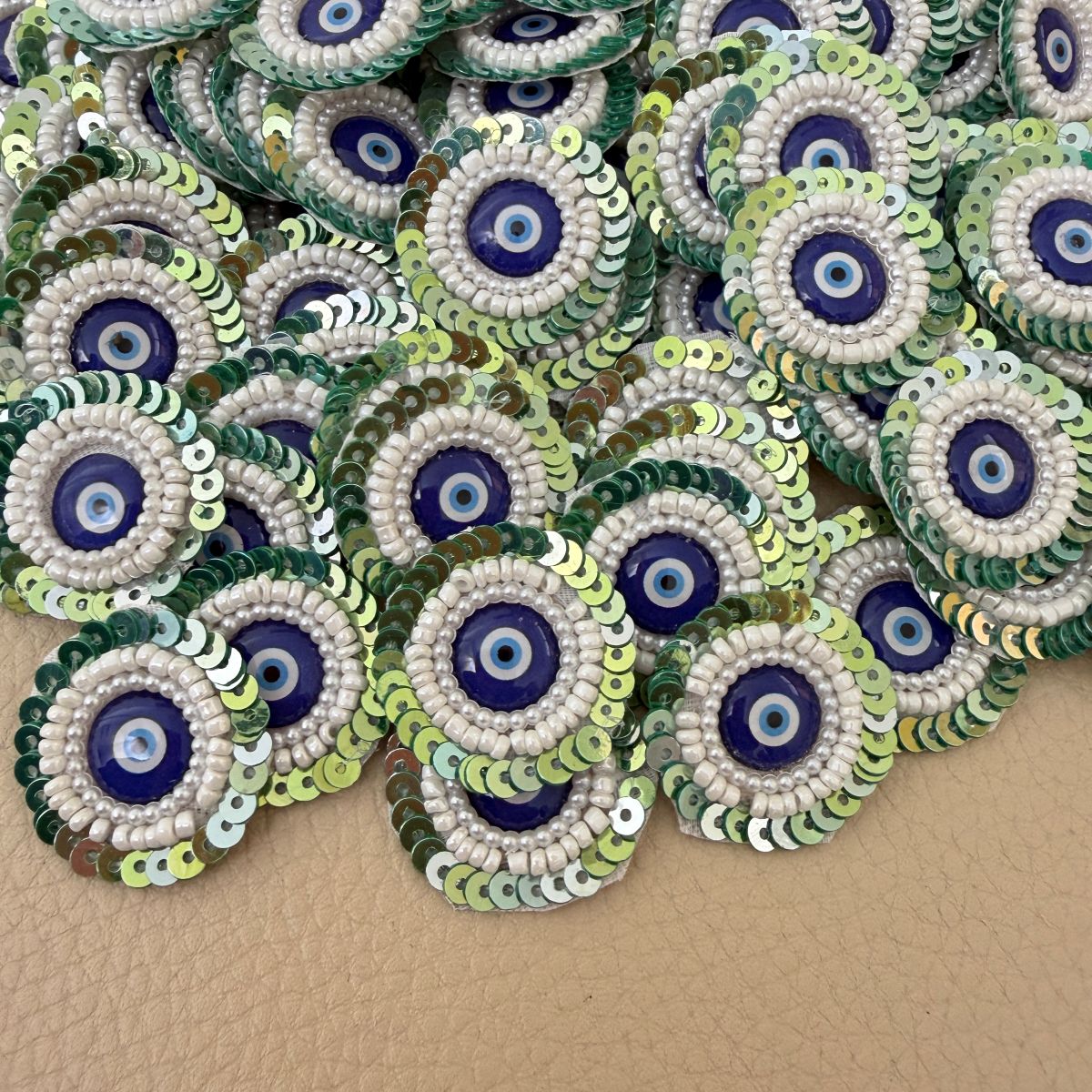 Evil Eye Beaded & Sequin Round Patches – 25 Pieces