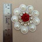 White Pearl Cluster & Red Rose Rhinestone Flower Embellishment Patch – Pack of 10