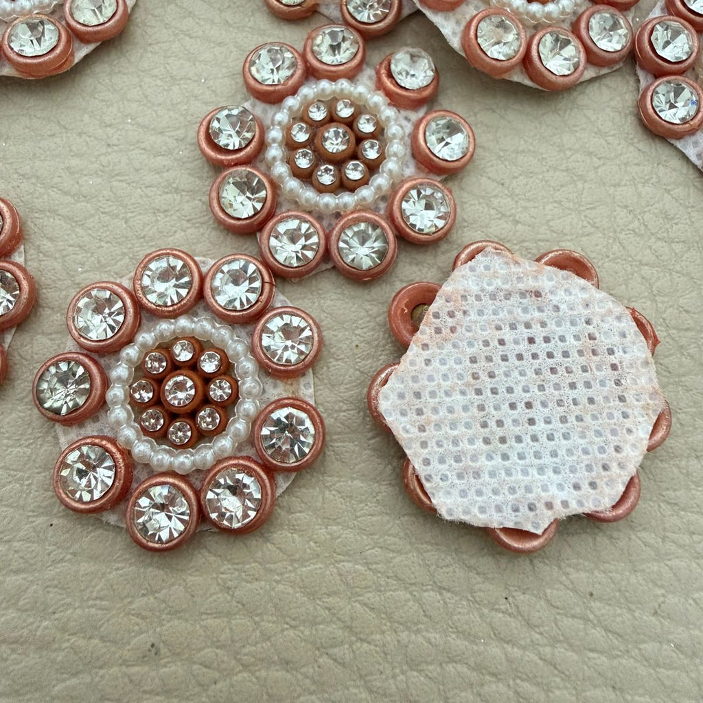 Flower applique front and white mesh fabric backing