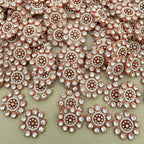 Group of peach copper rhinestone and pearl-style bead flower appliques