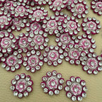 Front and mesh-style back of pink flower rhinestone applique