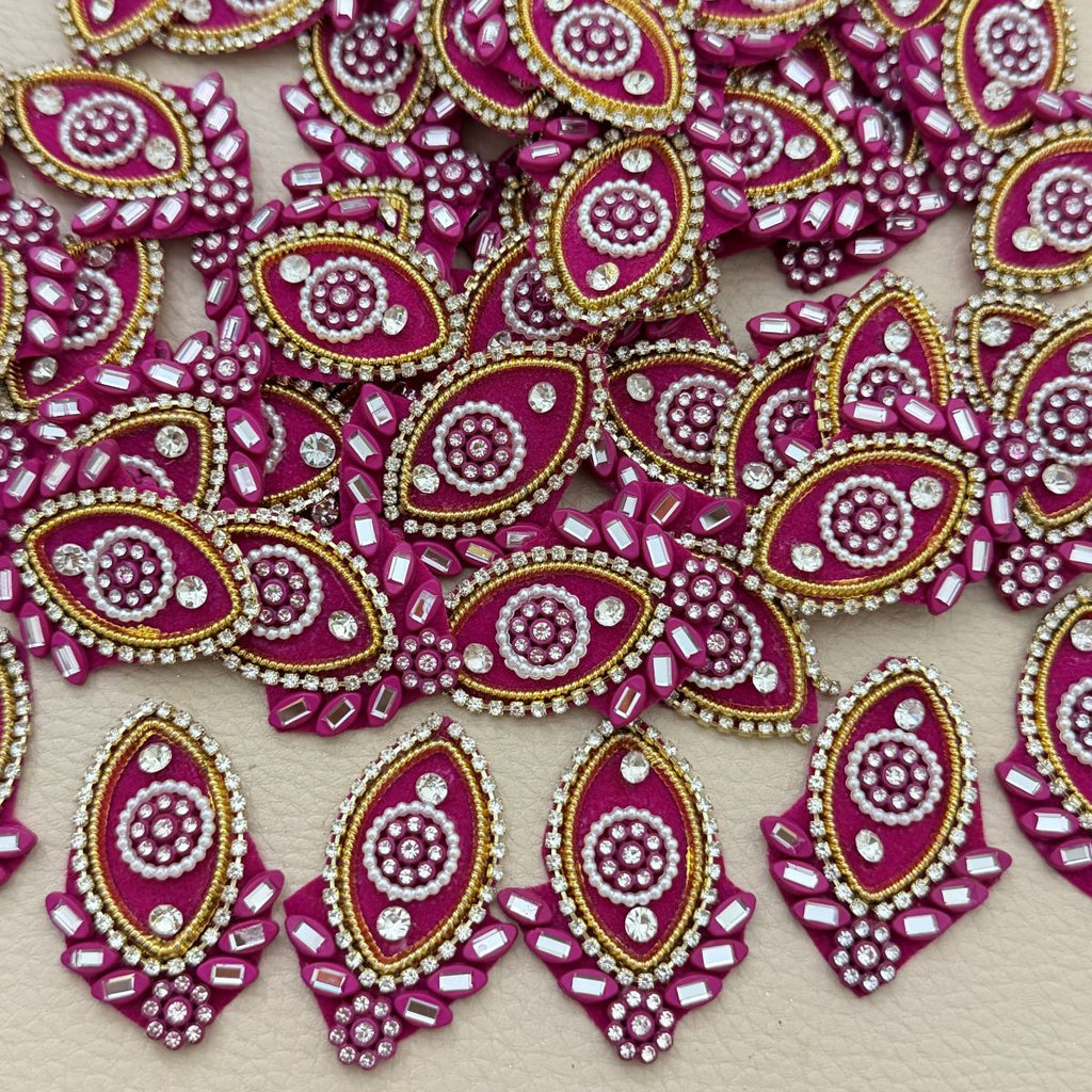 Magenta pink rhinestone pearl applique front and fabric backing