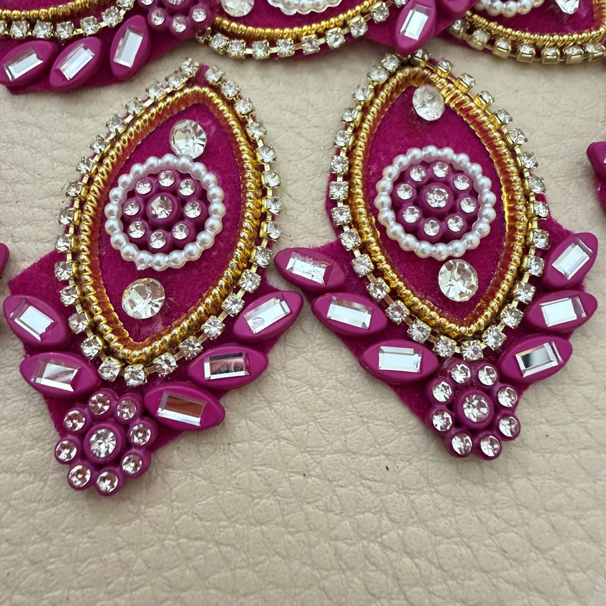 Pink teardrop rhinestone pearl applique patches