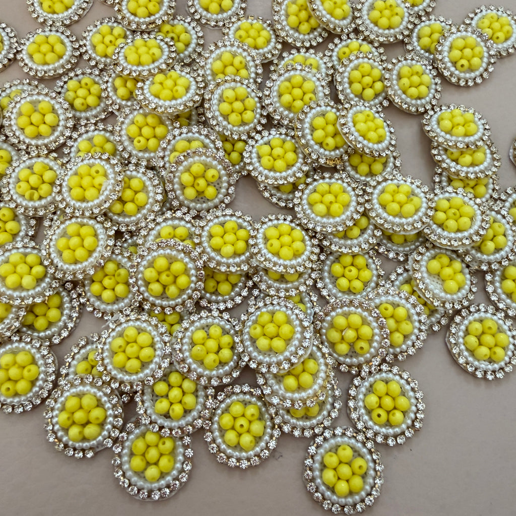 Yellow Bead Rhinestone Circular Patches for Blouses & Lehengas – Pack of 25