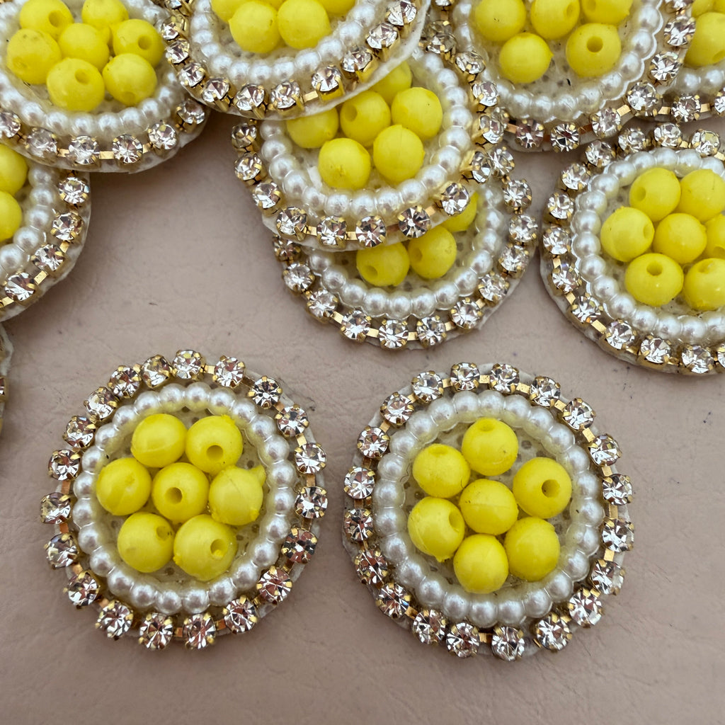 Yellow Bead Rhinestone Circular Patches for Blouses & Lehengas – Pack of 25