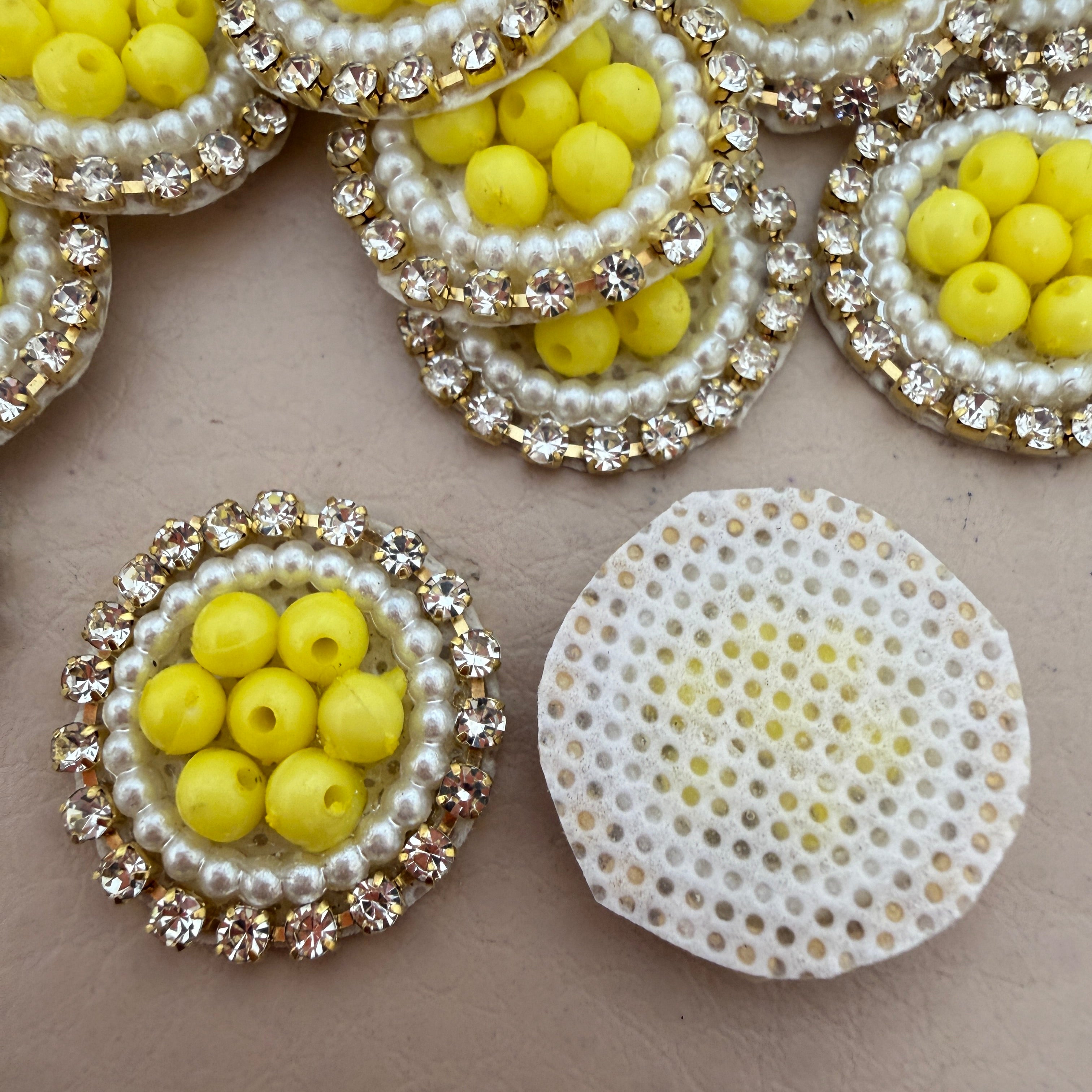 Yellow Bead Rhinestone Circular Patches for Blouses & Lehengas – Pack of 25