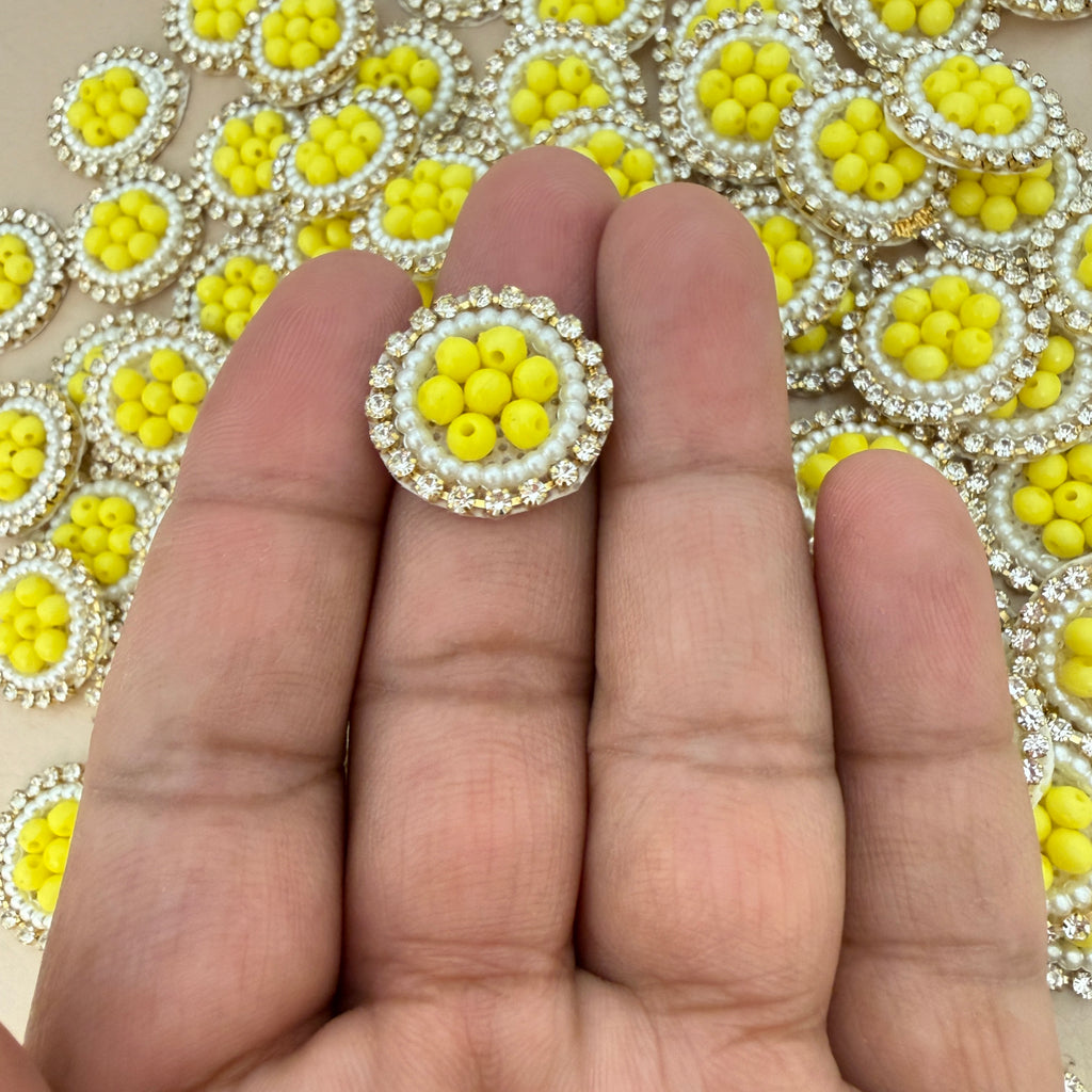 Yellow Bead Rhinestone Circular Patches for Blouses & Lehengas – Pack of 25