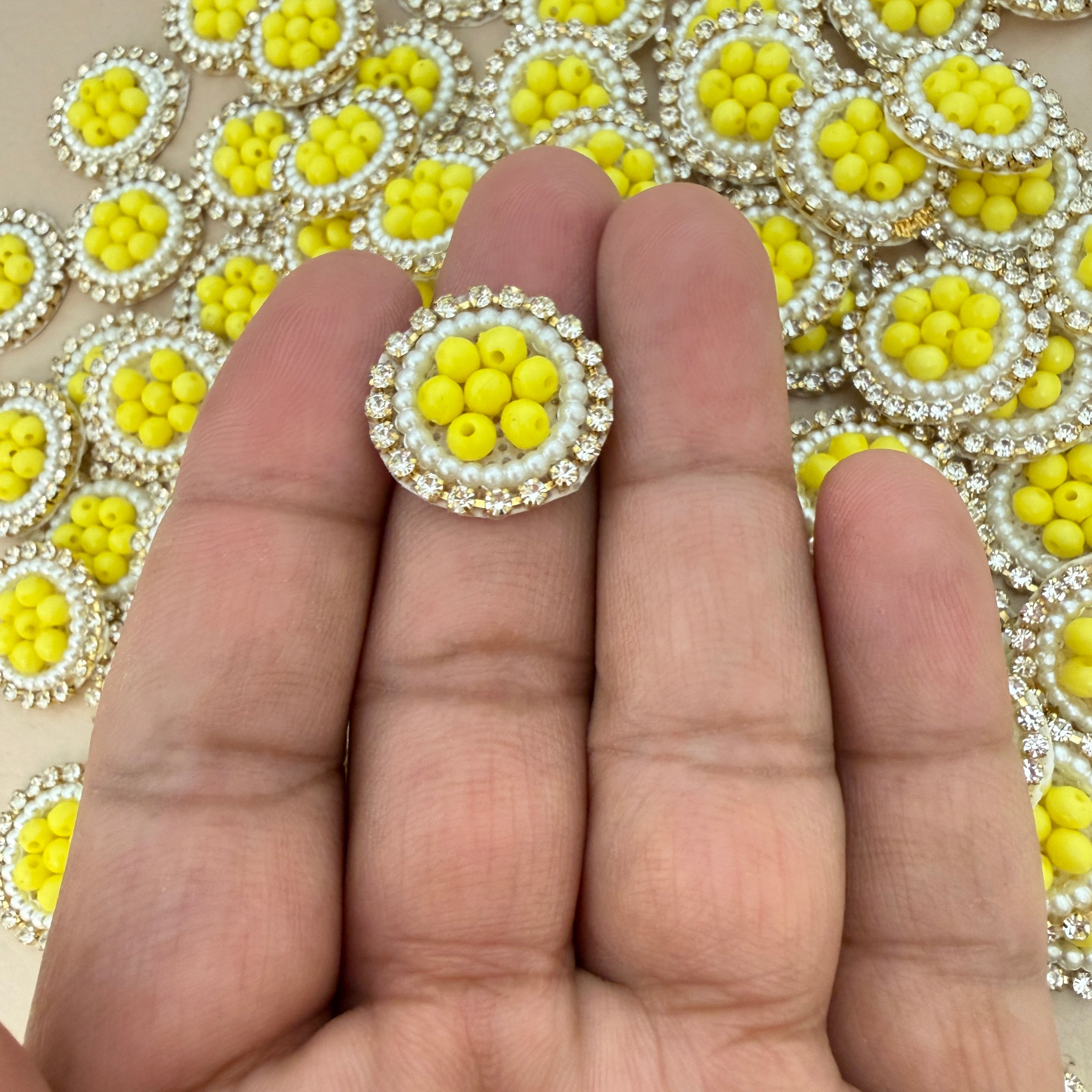 Yellow Bead Rhinestone Circular Patches for Blouses & Lehengas – Pack of 25