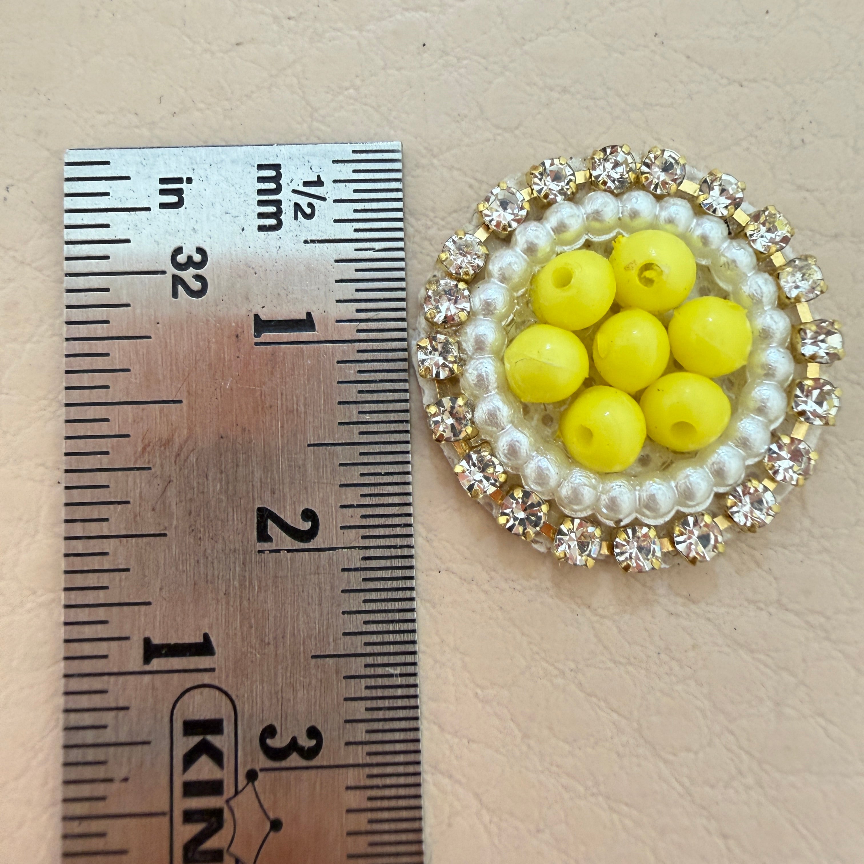 Yellow Bead Rhinestone Circular Patches for Blouses & Lehengas – Pack of 25