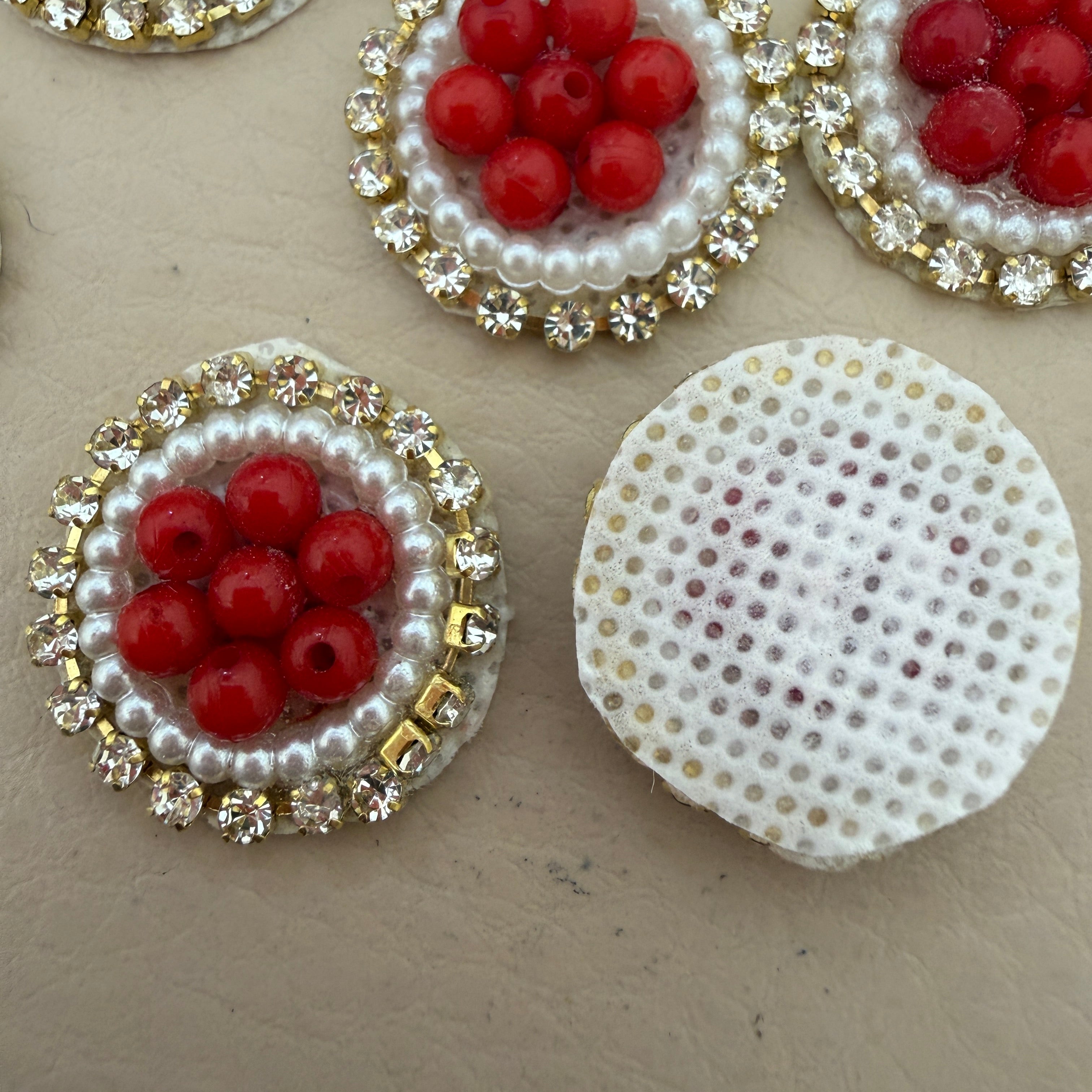 Red Bead Pearl & Rhinestone Circular Applique Patches – Pack of 25