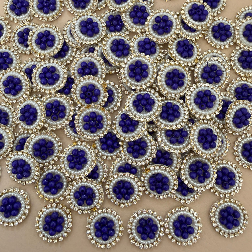 Royal Blue Bead Pearl & Rhinestone Circular Applique Patches – Pack of 25